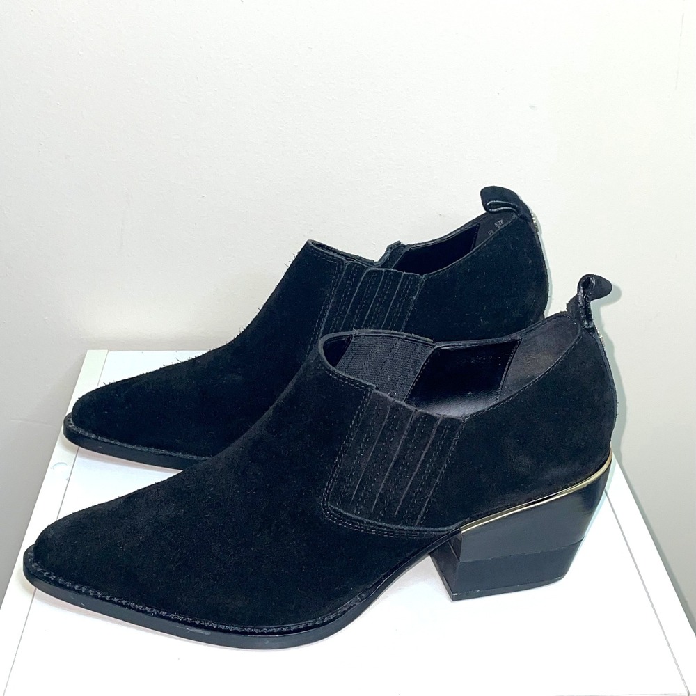 DKNY Black Suede Pointed Toe Western Ankle Booties Block Heel Women's Size 8